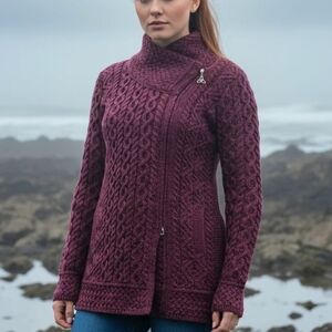 Aran Crafts 'Arthenry' Women's Asymetrical Cable Knit Zip Cardigan Womens XXL
